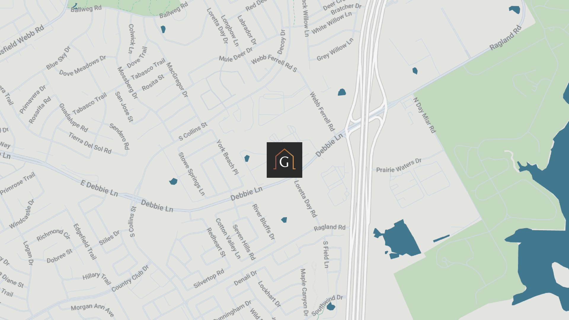 Map showing location of The Gin Mill apartments near Debbie Lane in Arlington.